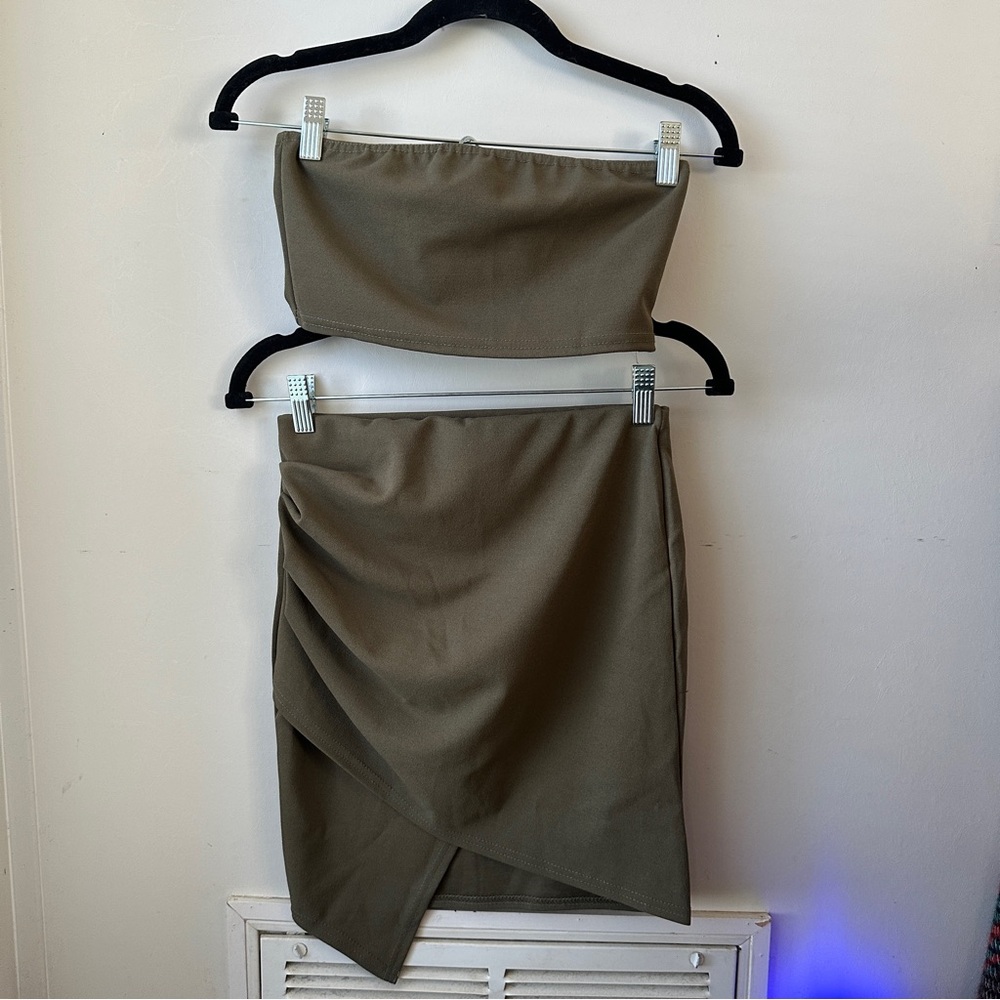 Nasty Gal Olive Green Draped Midi Skirt - Women's Two-Piece Set